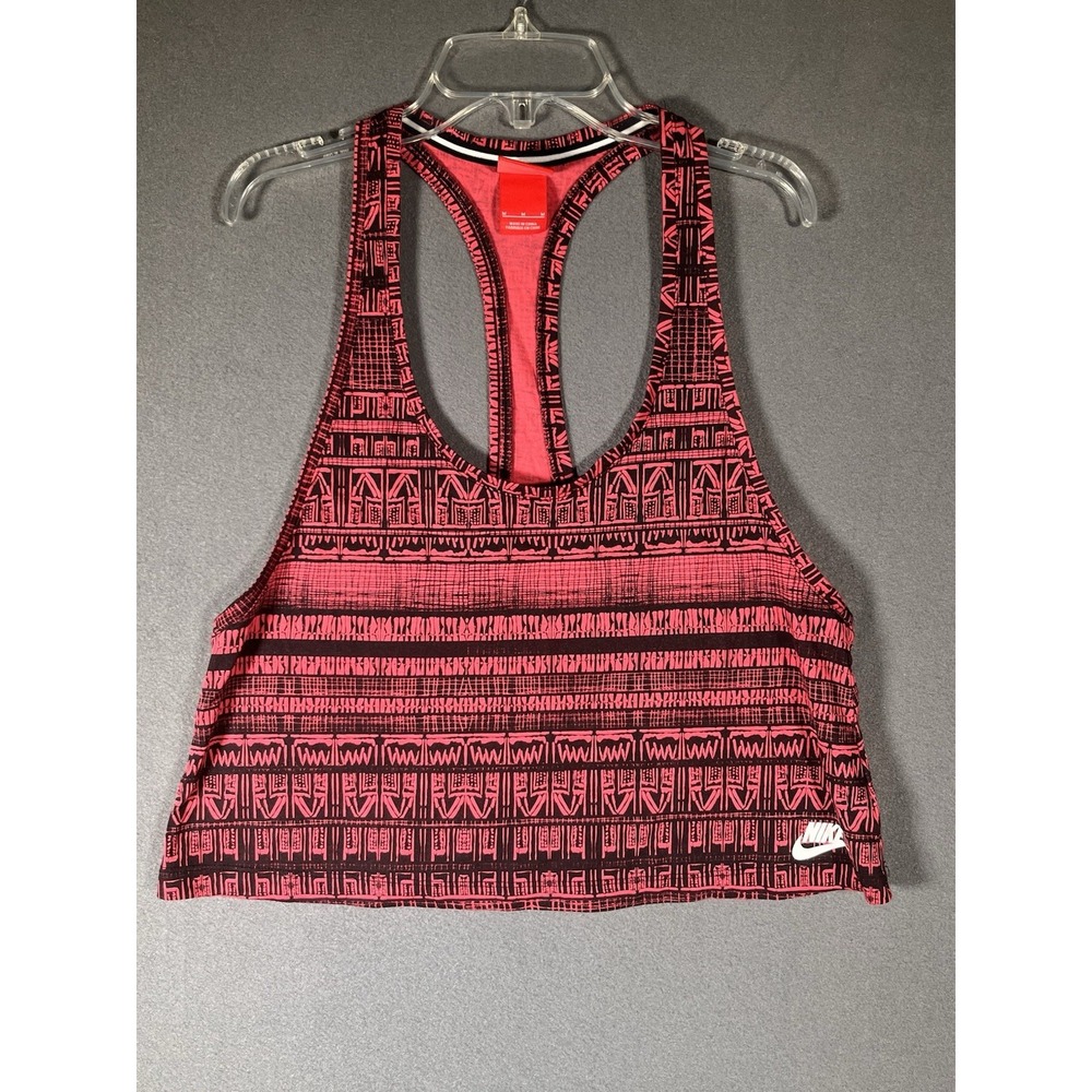 Nike Women's Pink Crop Top Razor Back Swoosh Size Medium M Geometric Tribal